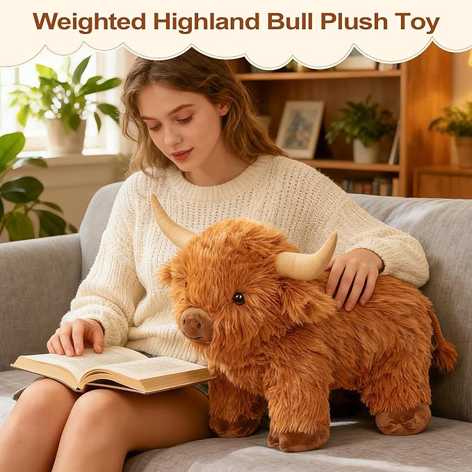 Wepop Highland Cow Weighted Stuffed Animals 16in 5 lbs, Weighted Stuffed Animal Highland Cow Plush, Adorable Cattle Stuffed Animal Décor Gifts for Kids and Adults