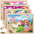 SYNARRY Large Unicorn Princess Fairy Wooden Puzzles for Girls Gift Box(12.2 * 9.4 in), 24 Pcs Puzzles for Kids Ages 4-6, Wood Puzzles for Kids Ages 3-5, Easter Basket Stuffers Gifts for Kids