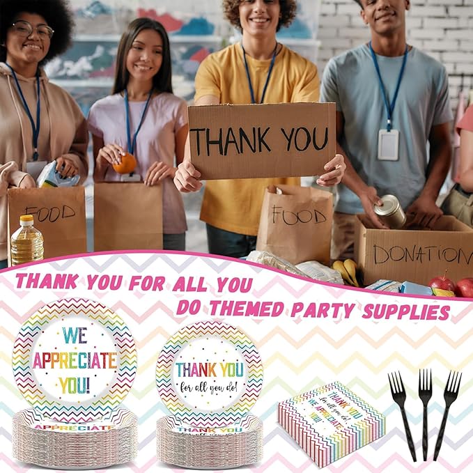 200pcs Thank You Plates Napkins We Appreciate You Party Tableware Set Teacher Appreciation Dinnerware Be Thankful to Teacher Mother Doctor Paper Plates for Congrat Graduate Decor Supplies Serve 50