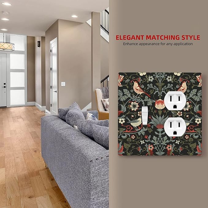 Vintage Birds Berries Mid Century Floral Flower Wallplates 1 Toggle 1 Duplex Switch Plate Electrical GFCI Faceplate Decorative Light Switch Covers for Bedroom Living Room Decor