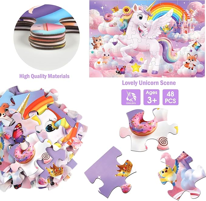 Jumbo Floor Puzzle for Kids,48 Piece Unicorn Large Jigsaw Puzzles,Cute Puzzle for Toddler Ages 3-5,Fun Educational Toy Easter Gift for Boys & Girls Ages 4-8