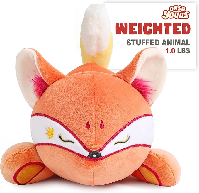 Onsoyours Original Red Wheat Fox Weighted Stuffed Animal, Cute Weighted Positive Fox Plush Pillow Toy Soft Plushies Gift for Kids & Adults（9.8", 1.0 Lbs）