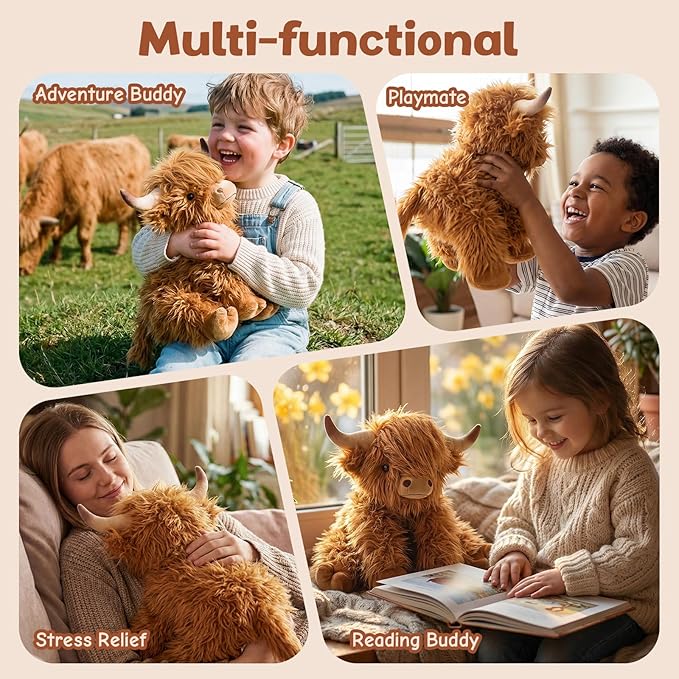 Highland Cow Stuffed Animals, Microwavable & Weighted Stuffed Animal, Highland Cow Plush for Warmth Comfort, Heatable Coolable Lavender Scent Toy, Cute Soft Plushies Gifts for Kids Boy Girl and Adults