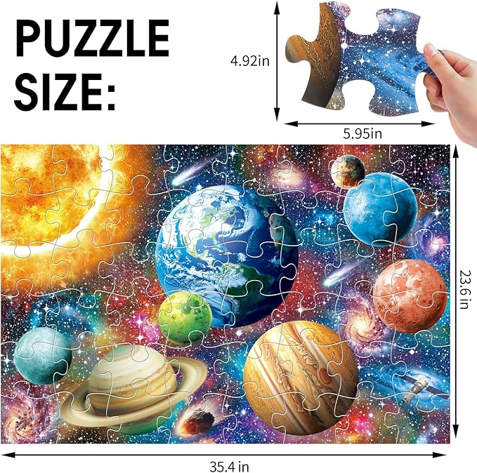Jumbo Floor Puzzle for Kids,48 Piece Solar System Planet Large Jigsaw Puzzles for Toddler Ages 3-5,Preschool Educational Learning Space Toys,Easter Gift for Boys & Girls Ages 4-8