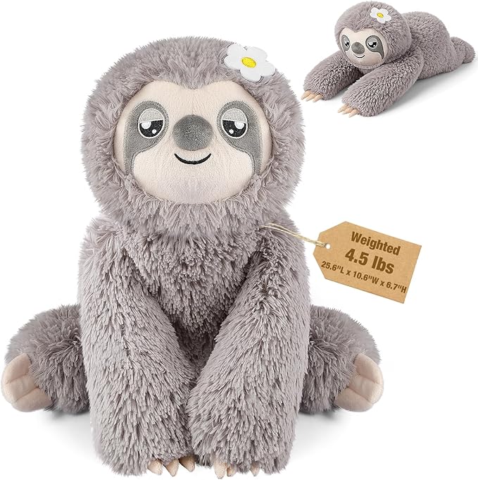 Bobbie & Laxi 26" & 4.5lbs Sloth Stuffed Animal, Sitting & Laying Weighted Stuffed Animals, Cuddly & Soft Weighted Sloth Plush for Adults & Kids, Sloth Gifts for Christmas & Valentine’s Day