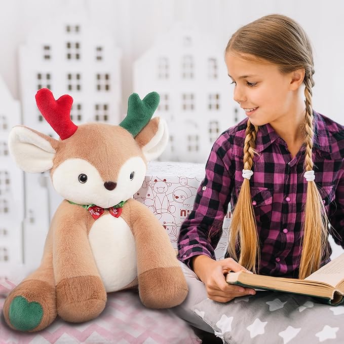 Niuniu Daddy 14" | 3.5 Pound Deer Weighted Stuffed Animals, Heavy Moose Sleeping Plush Toys for Kids Adults, Weighted Beads for Stuffed Animal Body Pillow for Cuddling Gift Birthday Christmas Holiday