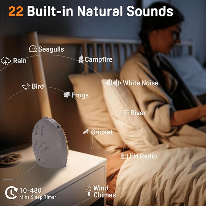 Sunrise Alarm Clock White Noise Sound Machine with 25 Soothing Sounds, 17 Night Lights, Bluetooth Speaker, Wake Up Light Alarm Clock for Bedrooms, Heavy Sleepers, Ideal Gift for Baby, Kids, Seniors