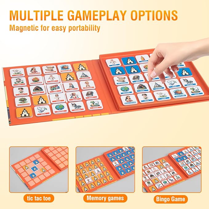 TRAVOFUN Bible Memory Matching Game for Kids - 3-in-1 Magnetic Travel Toy Set with 50 EVA Pieces, Tic-Tac-Toe & Storytime Bingo, Christian Educational Sunday School Games & Church Activities Gift