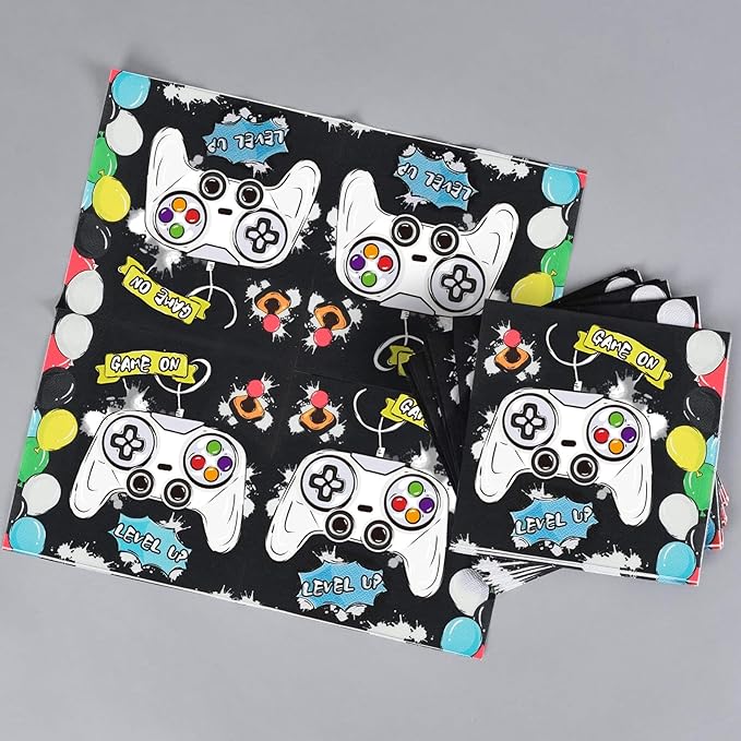 WERNNSAI Gamer Birthday Party Decorations - 48 PCS Birthday Plates and Napkins Black Boy Party Decorations Video Game Plates and Napkins for Boys Game Lovers Parties Supplies