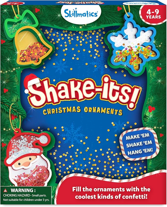 Skillmatics Shake-its – Christmas Ornament Craft Kit for Kids, DIY Make Your Own Ornaments with Keychains, Mess-Free Arts & Crafts Activity, Holiday Gift for Girls & Boys Ages 4, 5, 6, 7, 8, 9