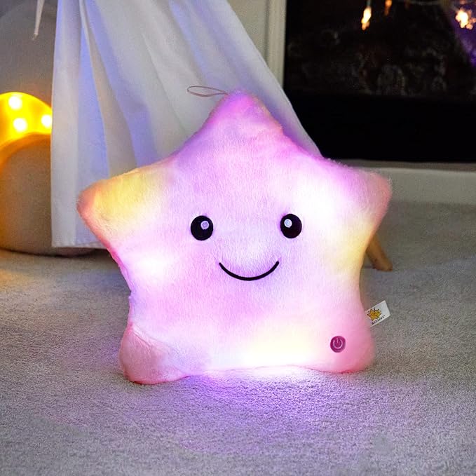 WEWILL 13'' Creative Twinkle Star Glowing LED Night Light Plush Stuffed Animals Toys Birthday Christmas Holiday Valentines Gifts for Toddlers Girls(Pink)