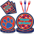 96 Pcs Cartoon Dog Birthday Party Plates and Napkins Paw Print Party Decorations Puppy Theme Supplies Lets Pawty Paper Dessert Plates Tableware Set for Kids Boy Girl Baby Shower 24 Guests