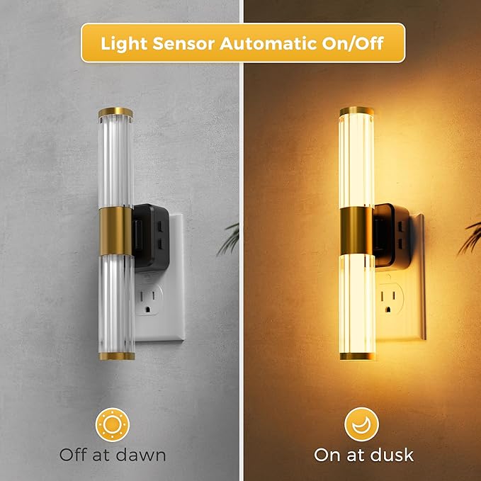 L LOHAS LED Night Lights Plug into Wall, RGB Color Changing Night Light for Kids, Acrylic Rotating Nightlight Dimmable with Light Sensor, for Bedroom Bathroom Hallway Children Christmas Party, 2 Pack