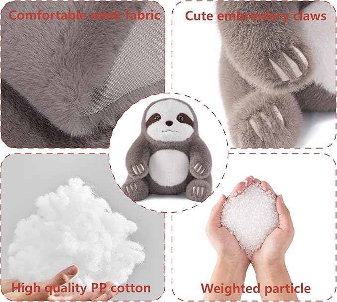Niuniu Daddy 14" | 3.5 Pound Sloth Weighted Stuffed Animals, Heavy Sloth Pillowfort Plush Toys for Kids Adults, Weighted Beads for Stuffed Animals Body Pillow for Gift Birthday Christmas Holiday