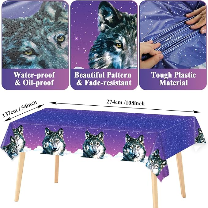 Qyeahkj Wolf Party Supplies Serves 24 Wolf Theme Party Paper Plates Napkins Wolf Tablecloth Set Tableware Kit for Kids Birthday Party Baby Shower
