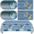 Gone Fishing Party Decorations Fishing Tableware Set Gone Fishin' Plates Napkins Disposable Table Cover Fishin' Dinnerware for True North Vbs Decorations Fish Themed Tournament Birthday Party Supplies