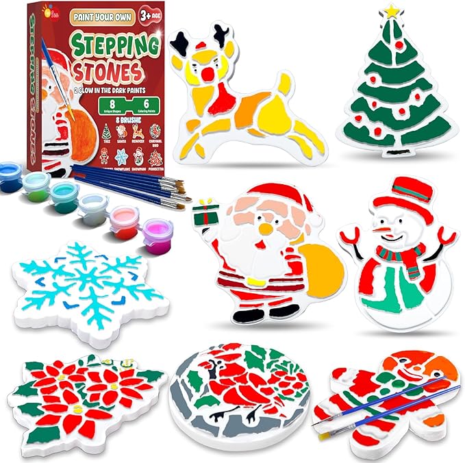 EggSun 8Pcs Stepping Stones Painting Crafts Kit for Kids 4 8 6, DIY Garden Stones Outdoor Paint Your Own Ceramic Unicorn Arts and Crafts for Boys Girls Ages 4 7 9 10 12 Christmas Birthday Gifts