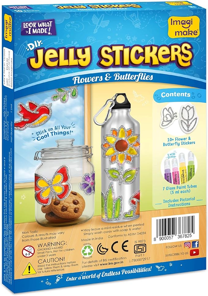 Imagimake DIY Jelly Stickers - Flower & Butterflies | Gel Window Clings | Activities for Kids Ages 3-5 | Kids Art Set | 3,4,5,6,7 Year Old Girl Birthday Gift