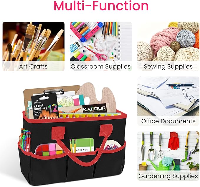 Godery Desktop Tote and Organizer, Teacher Helper caddy Bag for Arts, Books, Stationery, Office Desk Organization, Make-up Storage with Handles for Travel (Black)