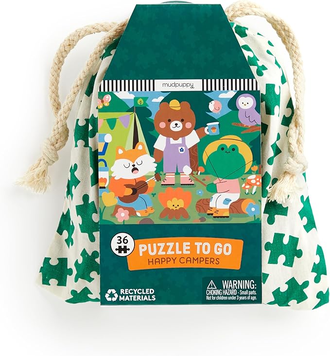 Mudpuppy Happy Campers – 36 Piece Jigsaw Puzzle to Go Featuring Cute Woodland Creatures Perfect Travel Activity for Children Ages 3 and Up