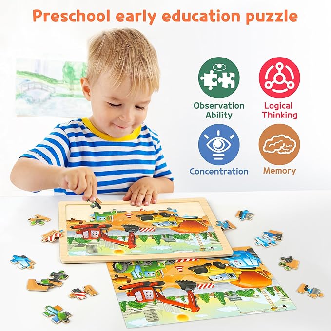 SYNARRY Wooden Puzzles for Kids Ages 4-6, 6 Packs 60 PCs Jigsaw Puzzles Preschool Educational Toys for Children Ages 4-8, Puzzles for Kids Ages 6-8 Boys Girls, Easter Basket Stuffers for Kids