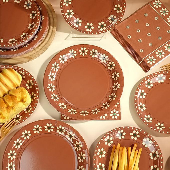 100 Pcs Cielito Lindo Plates Platos De Barro Mexicanos Mexican Party Plates and Napkin Set Mexican Fiesta Birthday Decoration Supplies Tableware Terracotta Flower Clay Pottery Party Favor Serves 25