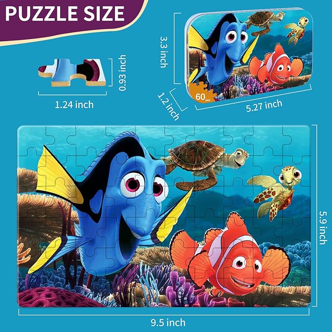 Toddler Puzzles Ages 3-8, 60 Pieces Jigsaw Puzzles in Metal Box, Educational Learning Toys for Boys and Girls, Premium Puzzle Games