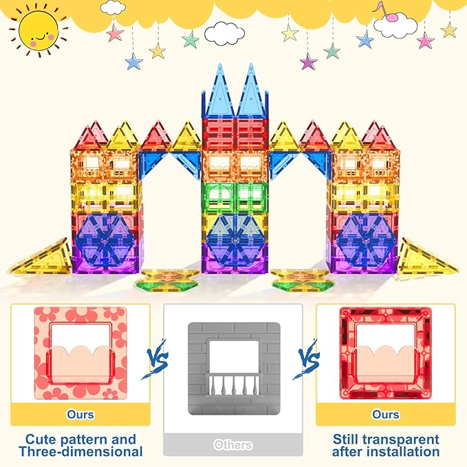 Coodoo 60 PCS Magnetic Building Tiles Kids Toys STEM Magnetic Blocks Sensory Toys Kids Games Magnet Building Toy for Boys and Girls Aged 3+, Kid Brain Development Preschool Kindergarten Toddler Toy