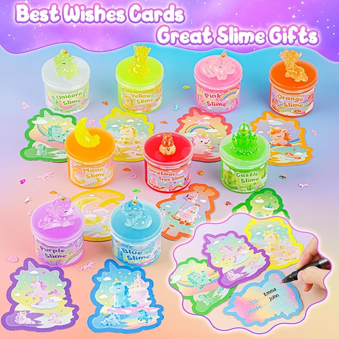 Unicorn Magic Glow-in-The-Dark Slime Kit 9 Pack with Glow Charms - DIY Slime Set Sensory Toys, Rainbow Slimes Party Favors for Girls & Boys Gift