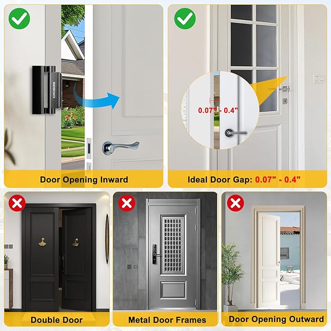Home Security Door Lock, Upgraded Metal Door Reinforcement Lock, 3" Withstands 1000 lbs of Impact for Inward Swing Doors, Defender Door Locks for Kids Safety, Prevent Unauthorized Entry (Black)