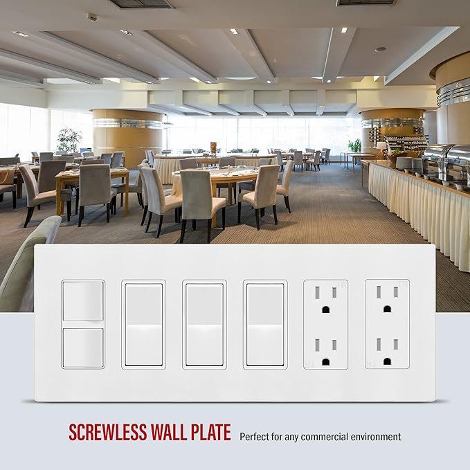 ENERLITES Screwless Decorator Wall Plate Child Safe Outlet Covers, Size 6-Gang 4.68" H x 12.00” L, Unbreakable Polycarbonate Thermoplastic, SI8836-W, Glossy, White