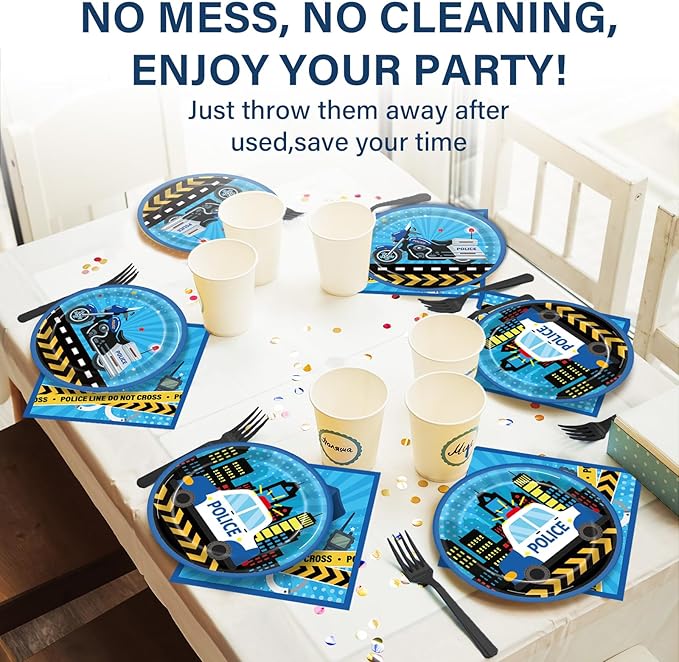 100 Pcs Police Party Plates and Napkins Party Supplies Police Birthday Party Tableware Set Police Officer and Car Party Decorations Favors for Police Theme Party Serves 25