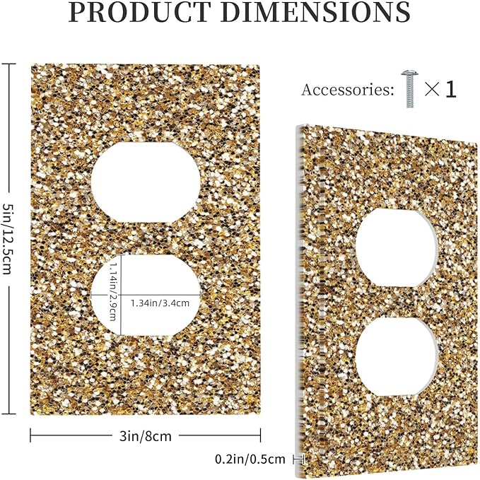 Outlet Covers Gold Glitter Sequins 1 Gang Duplex Light Switch Cover Plate Decorative Switch Plate Covers Electrical Socket Cover for Bedroom Cabin Decor