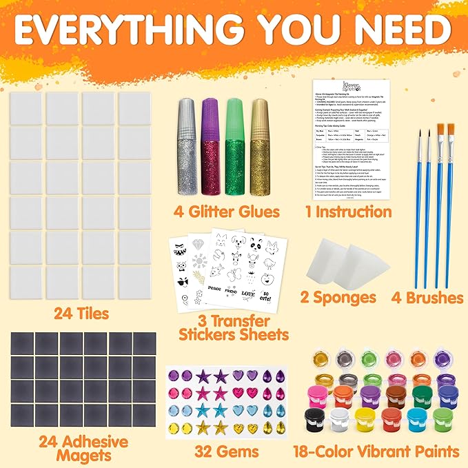 JOYIN 24 Magnetic Mini Tiles Art Kit, Creativity DIY Paint, Arts and Crafts for Kids, DIY Supplies for Party Favors, Family Activity, Birthday Present, Toys Gifts for Boys and Girls