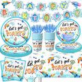 Summer Party Decorations, 142Pcs Water Gun Party Decorations Tableware Set,Include Plates and Napkins,Tablecloth,Banner for Let's Get Soaked Pool Beach Party Birthday Supplies, Serves 20