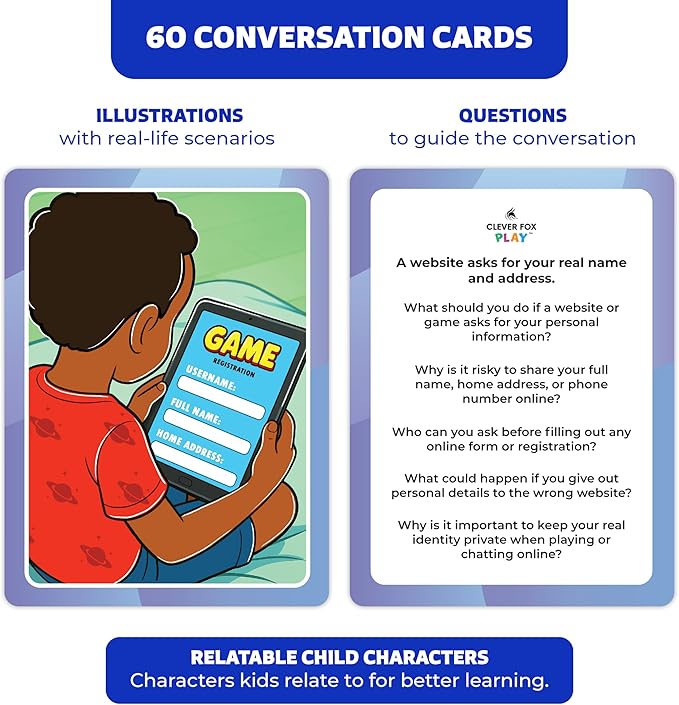 Who What Why Conversation Cards for Kids Online Safety – Cybersecurity & Digital Awareness Learning Game – Emotional Regulation Tool for Kids – Social Skills Activity & Speech Therapy Materials