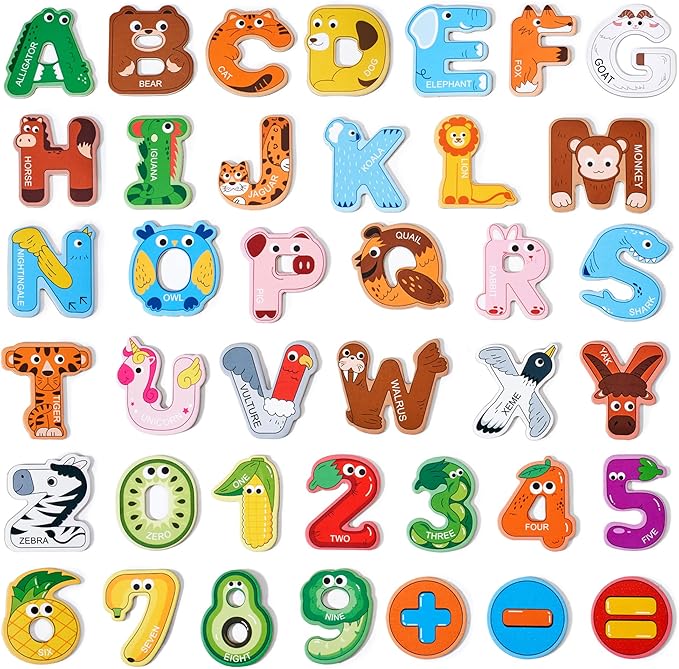 JoyCat Magnetic Letters and Numbers Fridge Magnets, 26 Uppercase Letters 0-9 Numbers, Animal Alphabet Refrigerator Toy Set for Kids & Toddlers Preschool Learning, Great Gift for 2 3 4 5 Years Old