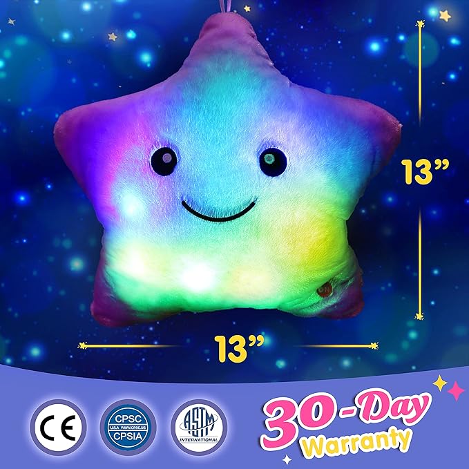 WEWILL 13'' Creative Twinkle Star Glowing LED Night Light Plush Stuffed Animals Toys Birthday Christmas Holiday Valentines Gifts for Toddlers Girls(Purple)