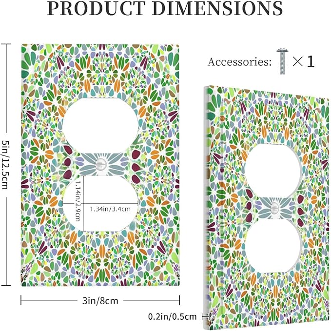 Mandala Flower Abstract Round Mosaic Floral Outlet Covers 1 Gang Duplex Light Switch Cover Decorative Switch Plates Electrical Receptacle Faceplate Wall Plate for Bedroom Living Room Decor