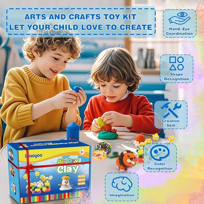 Ixiaoyoo Air Dry Clay, 50 Colors Modeling Magic Clay for Kids, Soft & Non-Sticky, Creative DIY School Arts & Crafts Kit, Home Party Favors, Toys Gifts for Age 3 4 5 6 7 8+ Years Old Boys Girls Kids