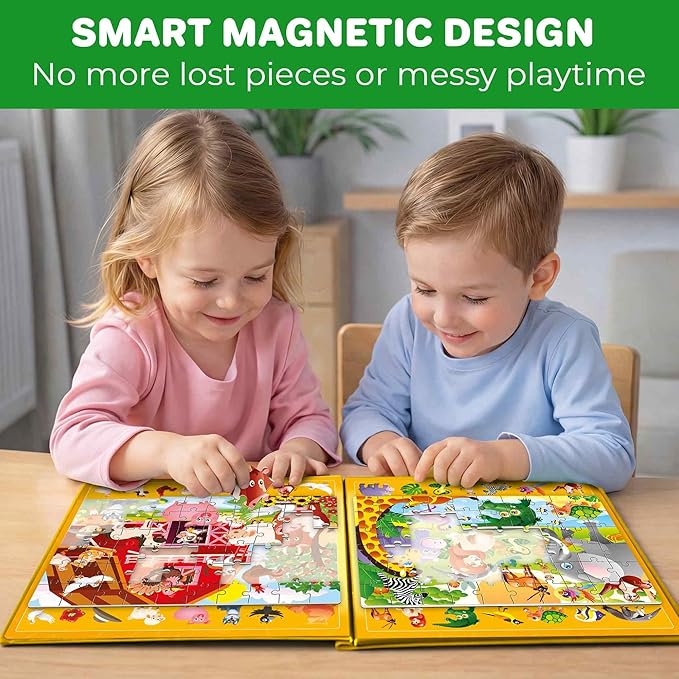 QUOKKA Magnetic Puzzles for Toddlers 3-5 – Search & Find 2 Pack, 60 Pieces Each – Travel Friendly Board with Hidden Objects, Farm and Africa Scenes – Educational Puzzle Gift for 3 Year Olds