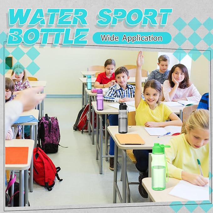 Ziliny 24 Pcs 17 oz Plastic Water Bottles Bulk Large Reusable Leak Proof Flip Top Sports Gym Water Bottles with Handle Strap for Kids and Adults for Summer School Travel