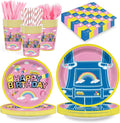 168PCS Cartoon Teacher Party Supplies for Girls Boys Kids Happy Birthday Party Decorations Dinnerware Set Paper Plates Napkin Cups Forks Knives Straw Tableware for 24 Guests