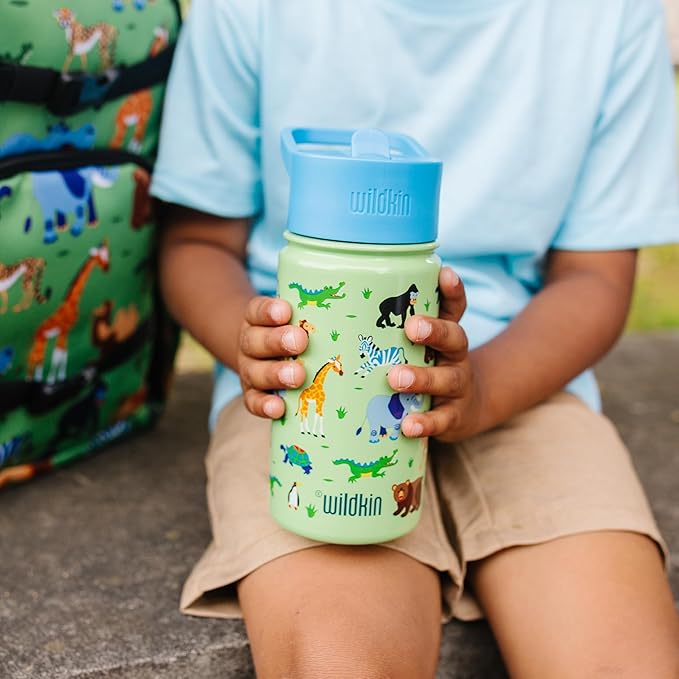 Wildkin Kids 14oz Stainless Steel Water Bottle – BPA-Free, Leakproof, Insulated, Easy-Clean - Wild Animals