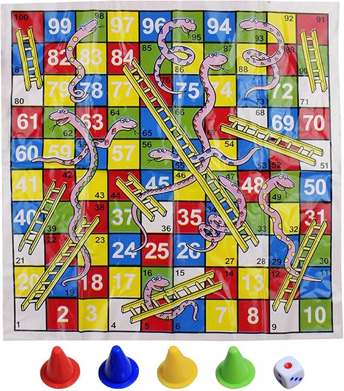 Snake Game | Mini Snakes and Ladders Board Game Set | Portable Folding Chess Toy Compact for Travel Family Parties Adults