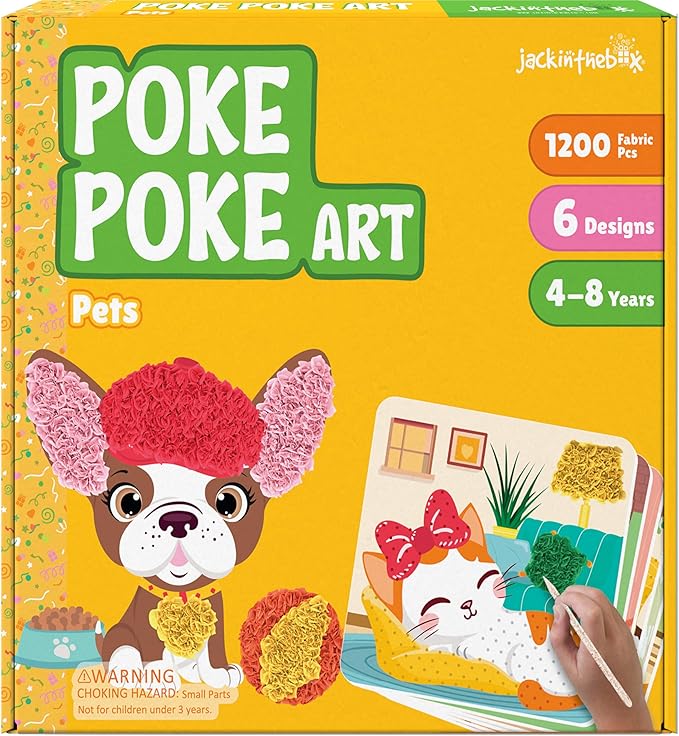 jackinthebox Poke Poke Art – Pets Theme, Mess-Free Fabric Art and Craft, Flower Pressing Kits, Gift for Kids, Gifts for Girls and Boys Ages 4 5 6 7 8