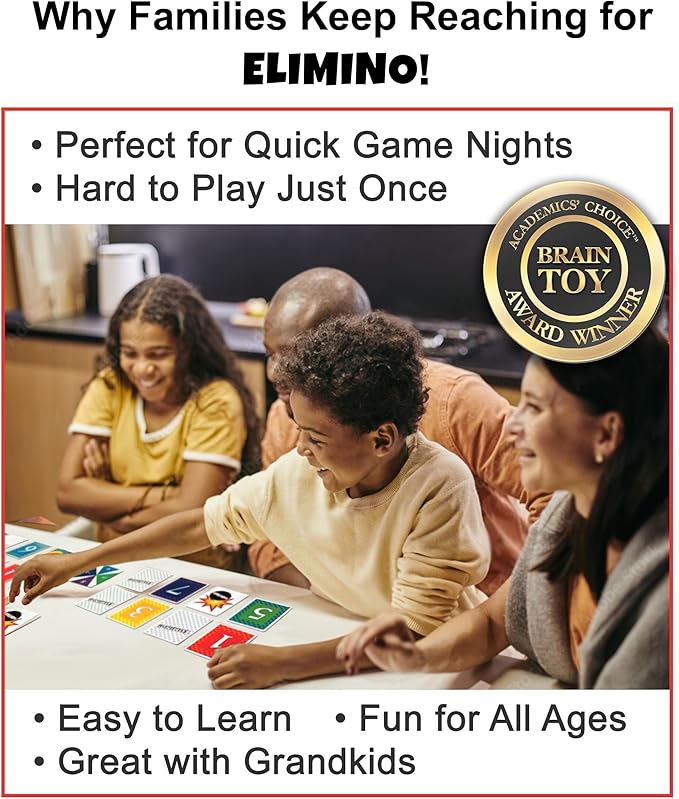 Elimino Family Card Game – Fast & Simple Gameplay that Brings Everyone Together | Easy to Learn, Ages 7+, Great for Kids, Parents & Grandparents