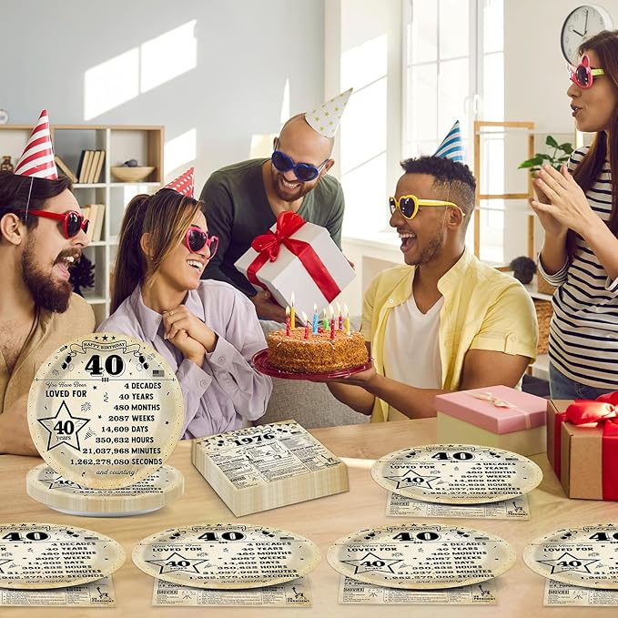 CHUNNIN 50pcs 40th Birthday Plates and Napkins 40 Year Old Birthday Party Decorations Vintage Back in 1986 Dessert Plates Vintage 1986 40th Theme Disposable Tableware Set for Men Women Party Supplies