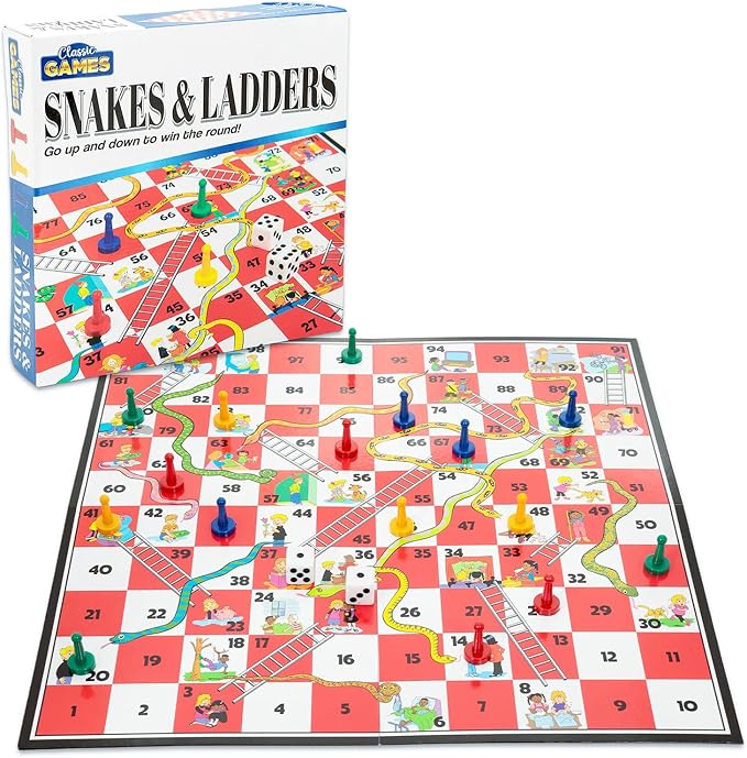 Snakes and Ladders Board Game Set - Classic Strategy Game for Family Game Night with Foldable Board for 2-4 Players | Snakes and Ladders Activity