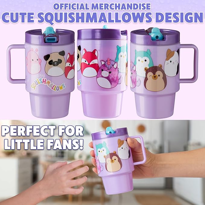 Get Trend Squishmallows Kids Water Bottle with Straw 16.9 oz BPA Free Plastic Cup with Lid Handle Reusable Tumbler for School Gifts for Kids (Lilac Squishmallows)